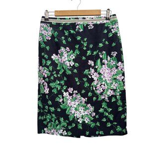 Talbots Oprah Magazine Floral Pencil Skirt Size 6 Black & Green Cotton Blend